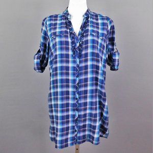 I love H81 Women Shirt Blue Plaid M